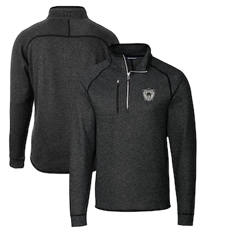 Men's Cutter & Buck Heather Charcoal Las Vegas Raiders Throwback Logo Mainsail Sweater-Knit Half-Zip Pullover Jacket