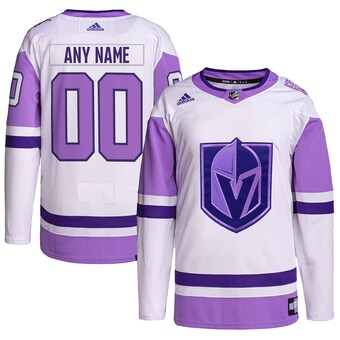Men's adidas White/Purple Vegas Golden Knights Hockey Fights Cancer Primegreen Authentic Custom Jersey