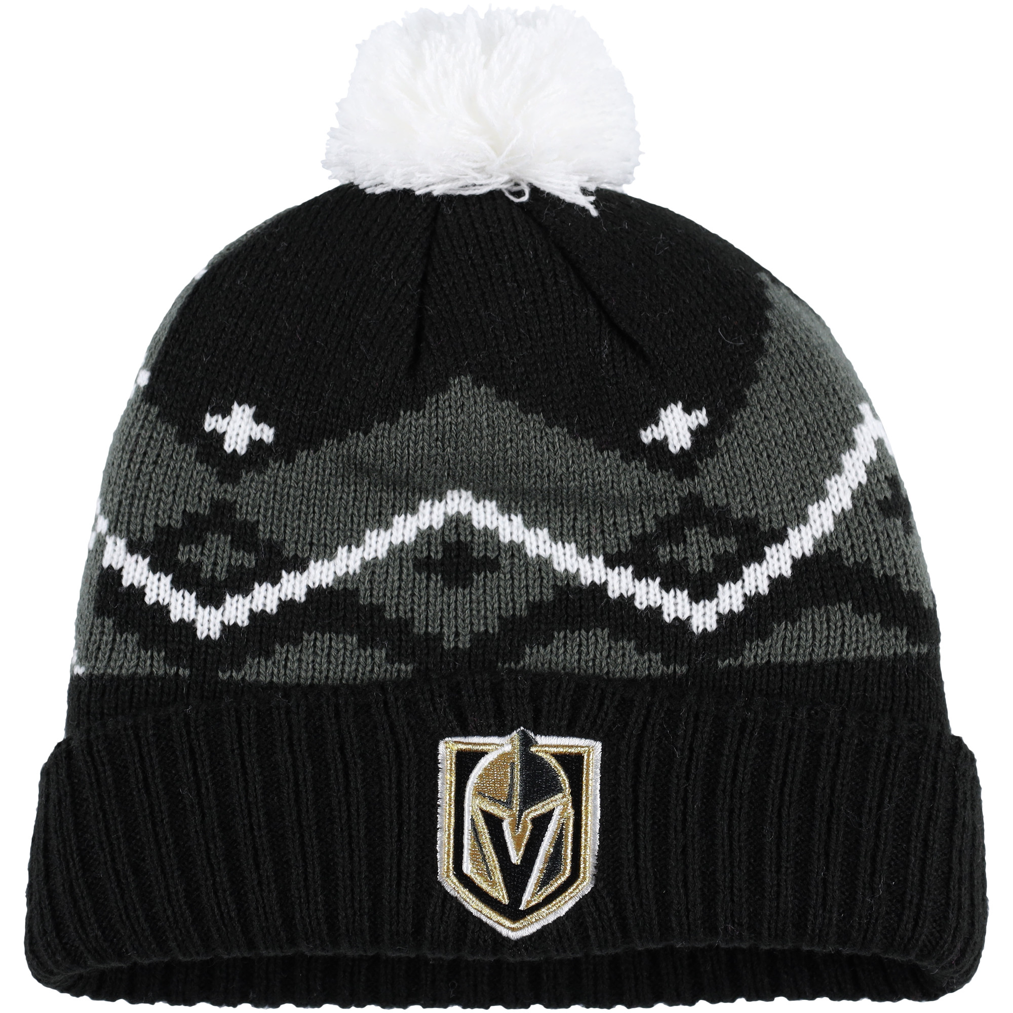 Youth Black/Gray Vegas Golden Knights Patchwork Cuffed Knit Hat with Pom