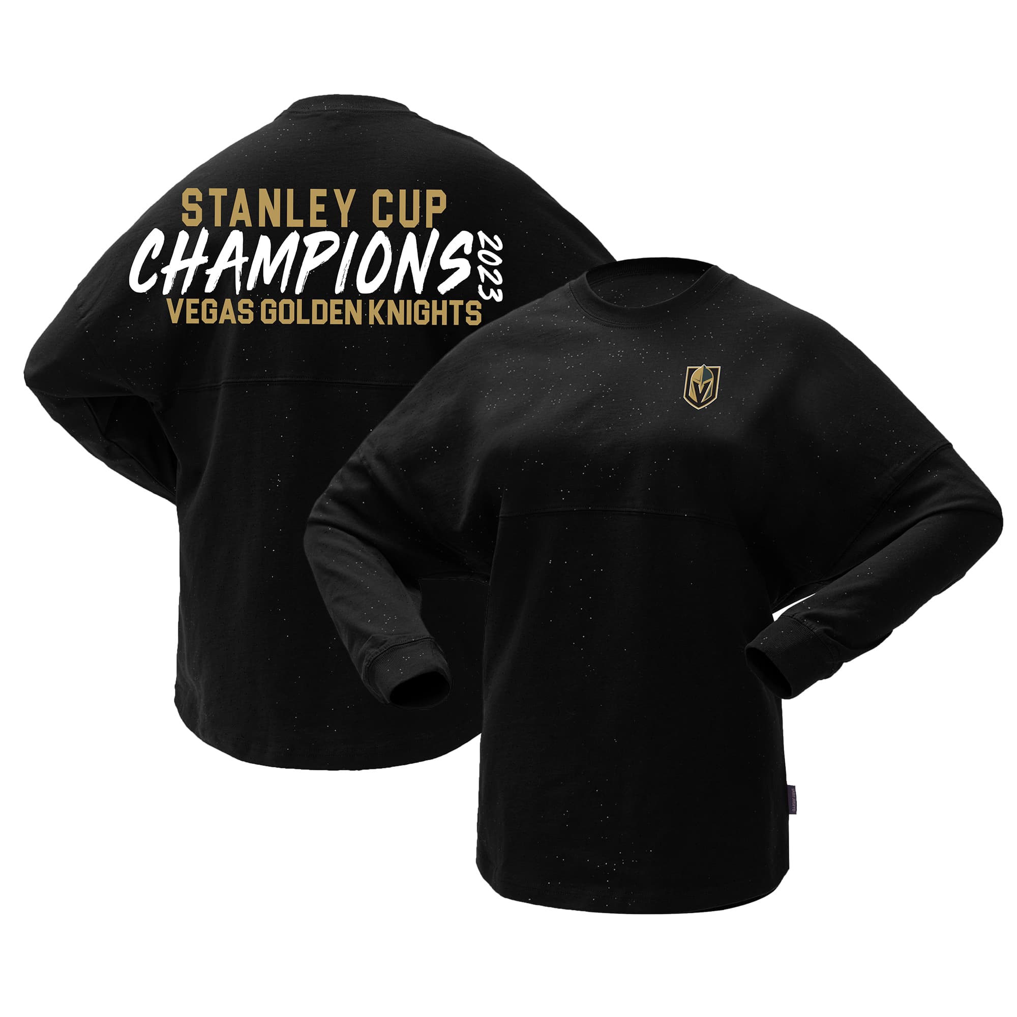 Women’s Fanatics Branded  Black Vegas Golden Knights 2023 Stanley Cup Champions Sparkle Spirit Jersey Long Sleeve T-Shirt